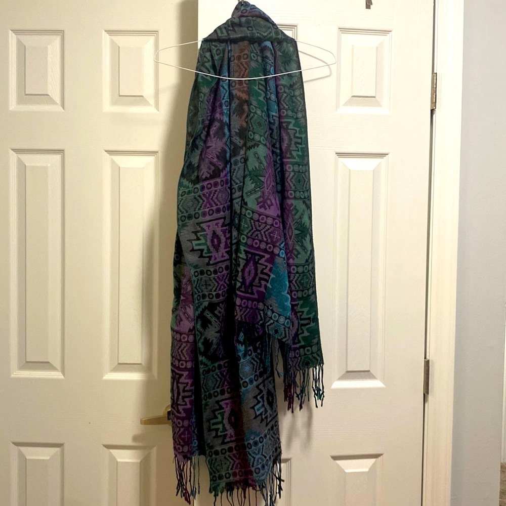 Green Blue and Purple Aztec Print Pashmina Scarf